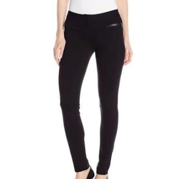 Paige Black Skinny Legging with Leather Details - Picture 1 of 5